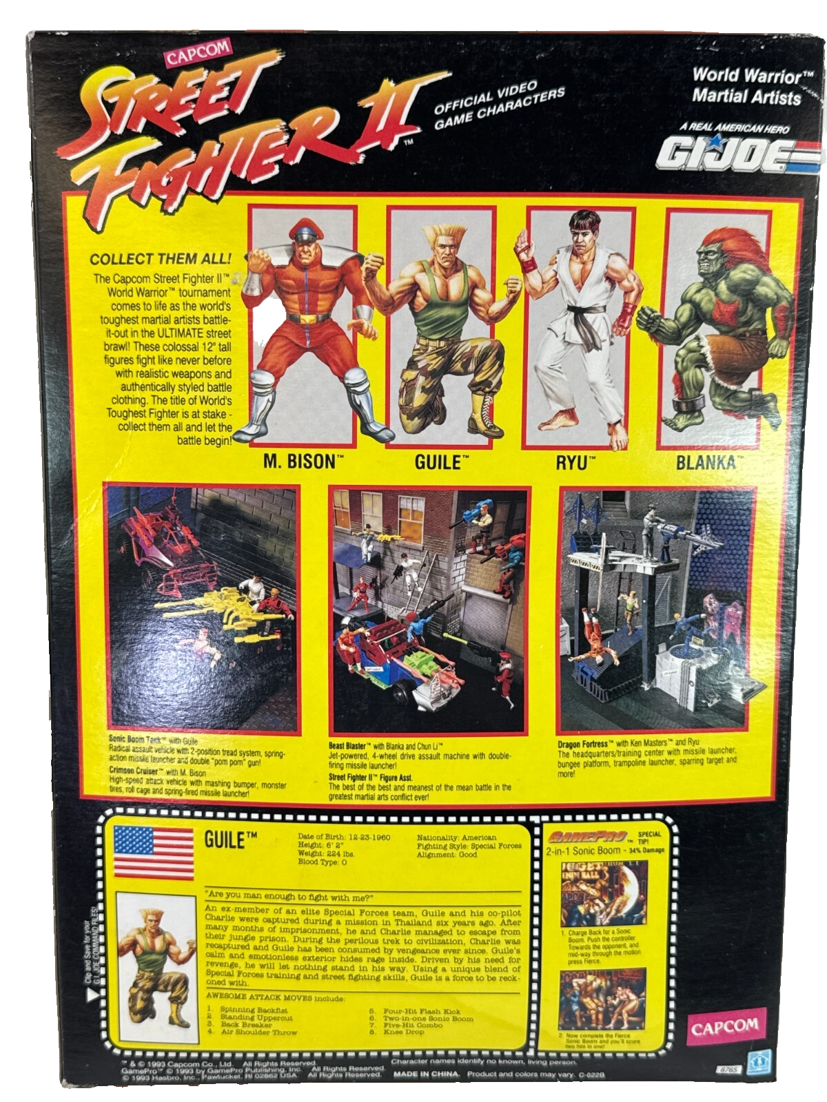 1993 Capcom Street Fighter 2 Guile 12” Action Figure Hasbro Gi Joe