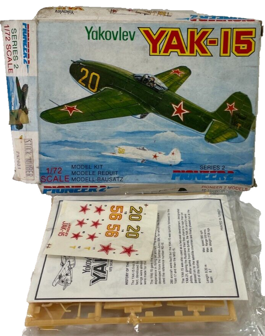 1/72 Scale Pioneer 2 Yakovlev Yak-15 Airplane Plastic Model Kit - Vintage