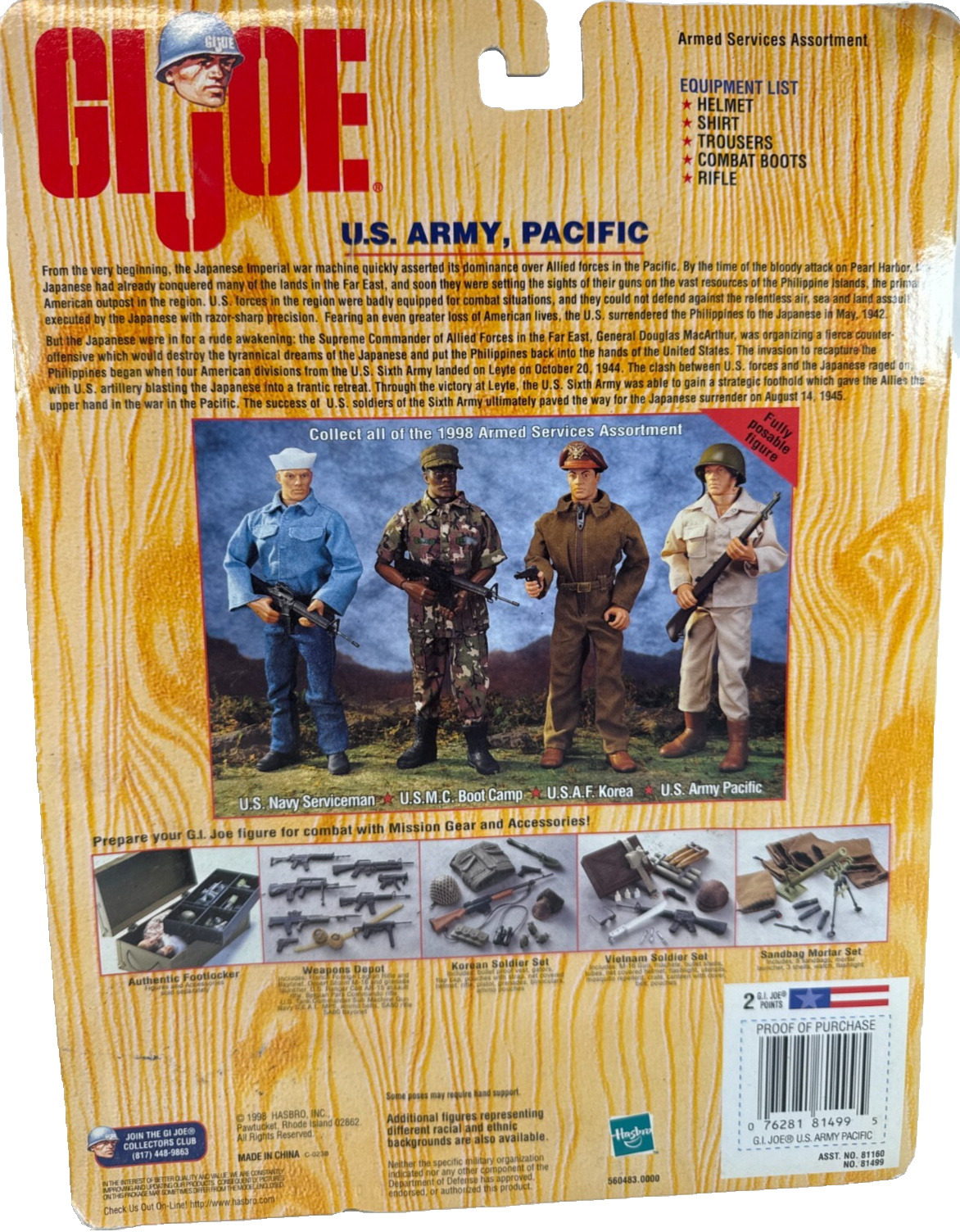 Hasbro GI Joe 12" US Army Pacific 1998 WWII Action Figure Rifle Helmet Sealed NO