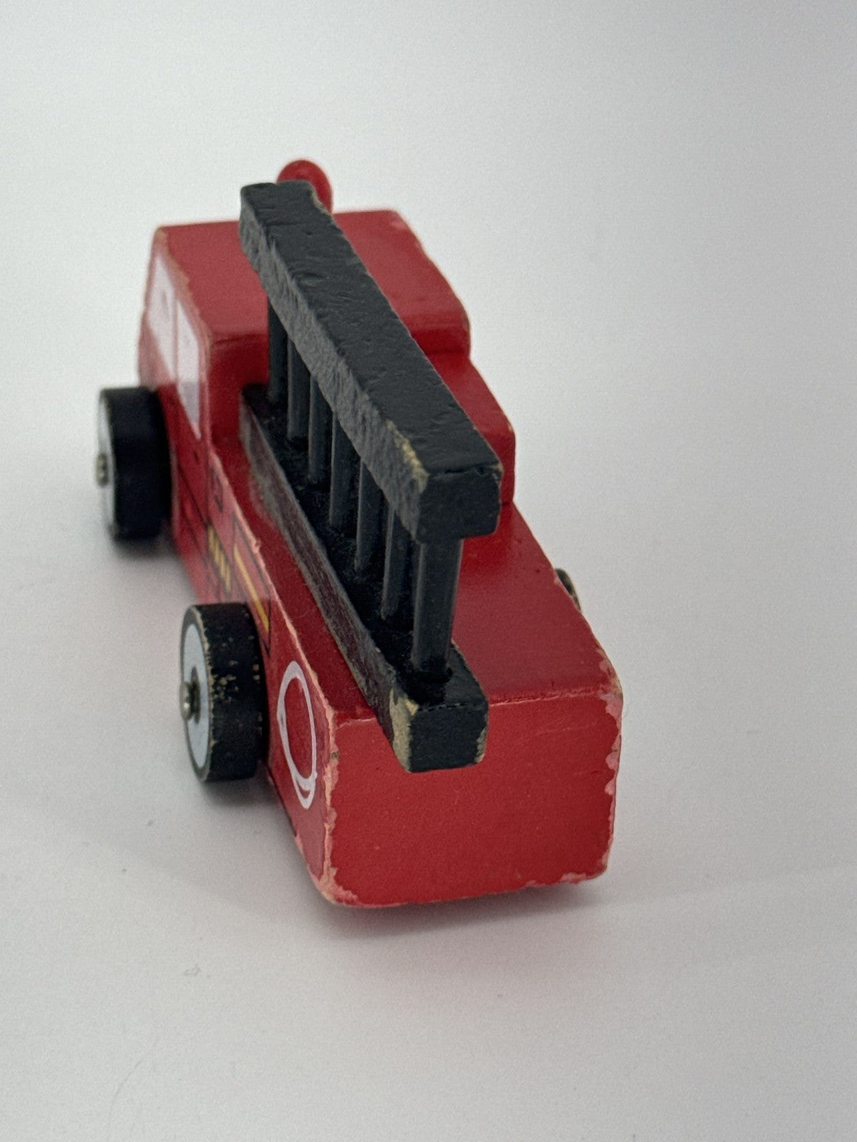 Wooden Fire Truck Toy Lakeshore Emergency Vehicle Red Black Ladder Play