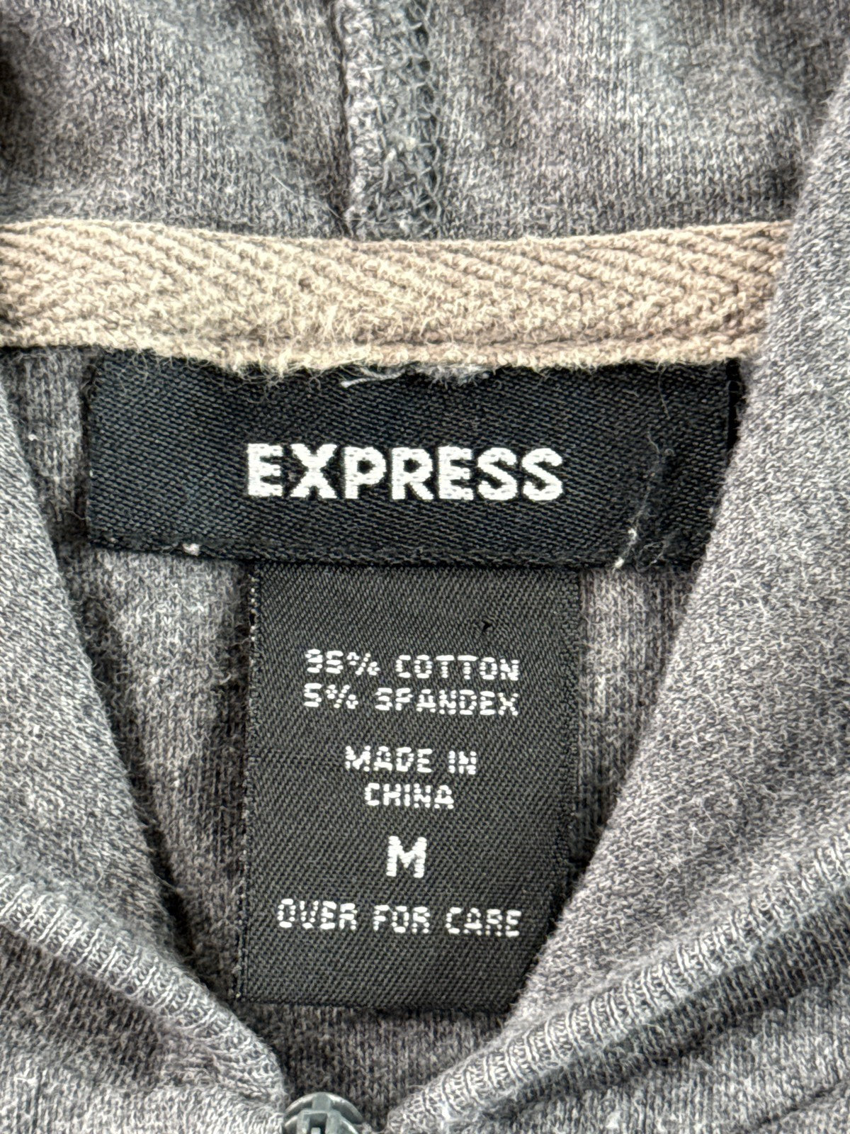 EXPRESS Zip Up Hoodie Gray Cotton Spandex Lightweight Full Long Sleeve Hooded M