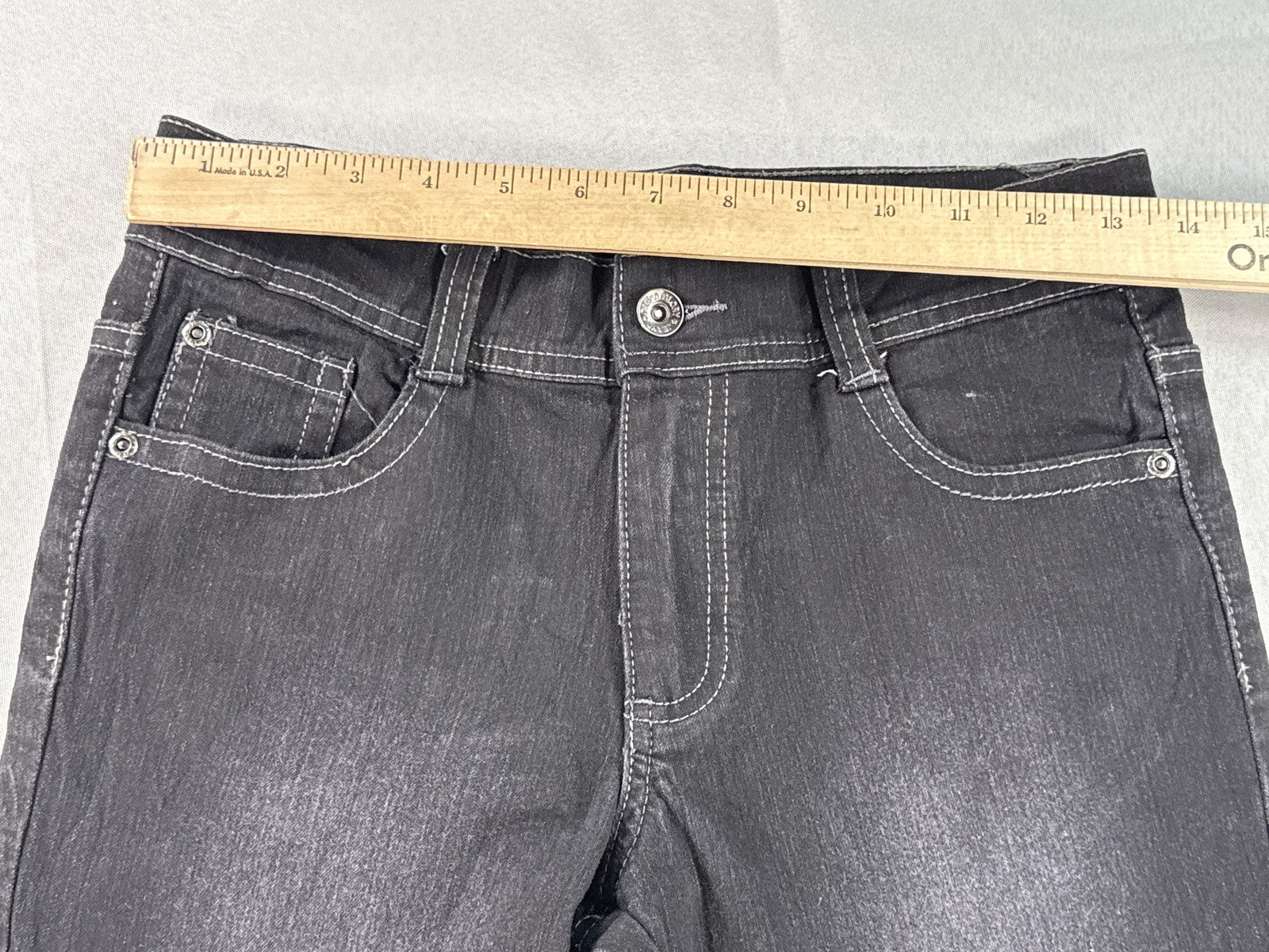 Faded Glory Flared Jeans 16R Womens 22x30 Black Denim Bell Bottom High Rise