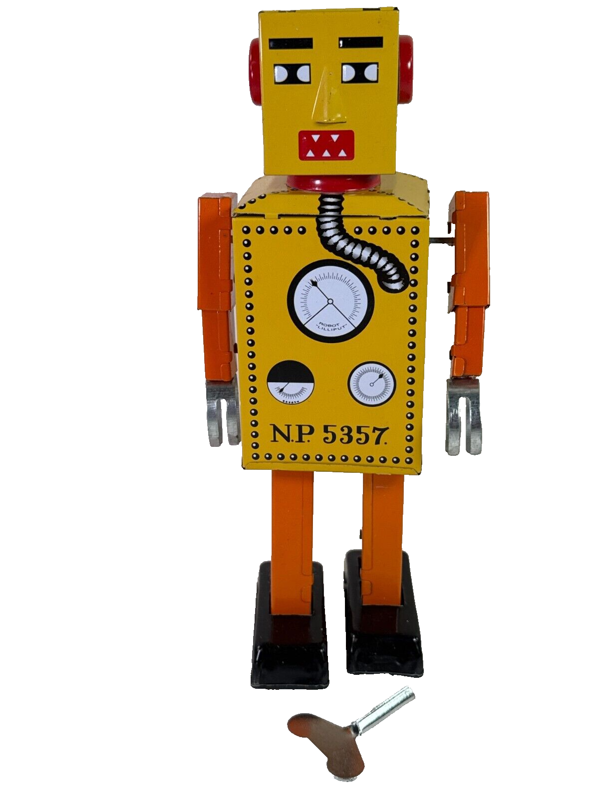 Schylling Lilliput Wind-Up Tin Robot NP5357 Yellow Retro Toy w/ Key & Box