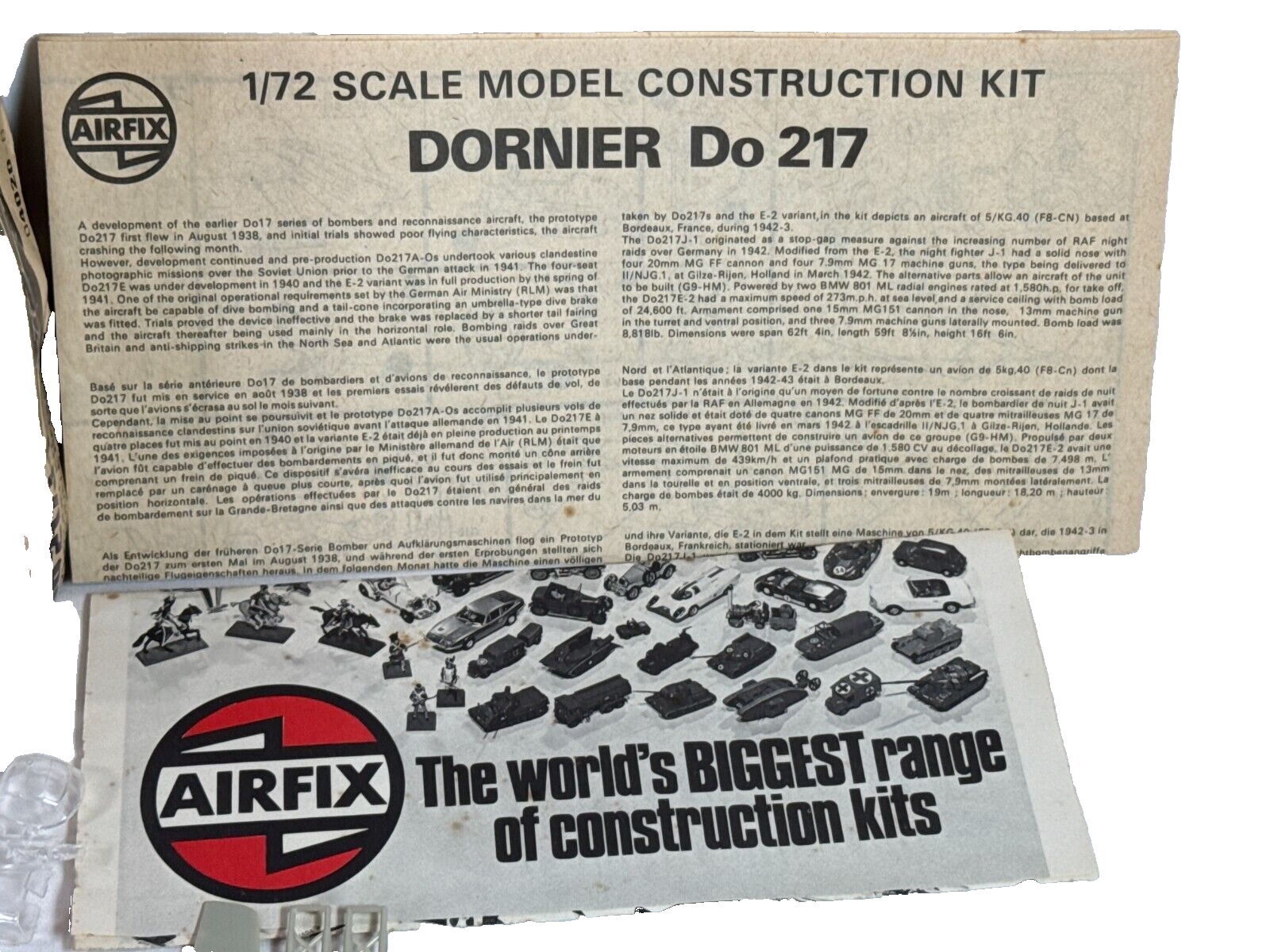 Airfix Dornier Do 217J-1 1/72 WWII Night Fighter Kit #04020-6 Complete Vintage