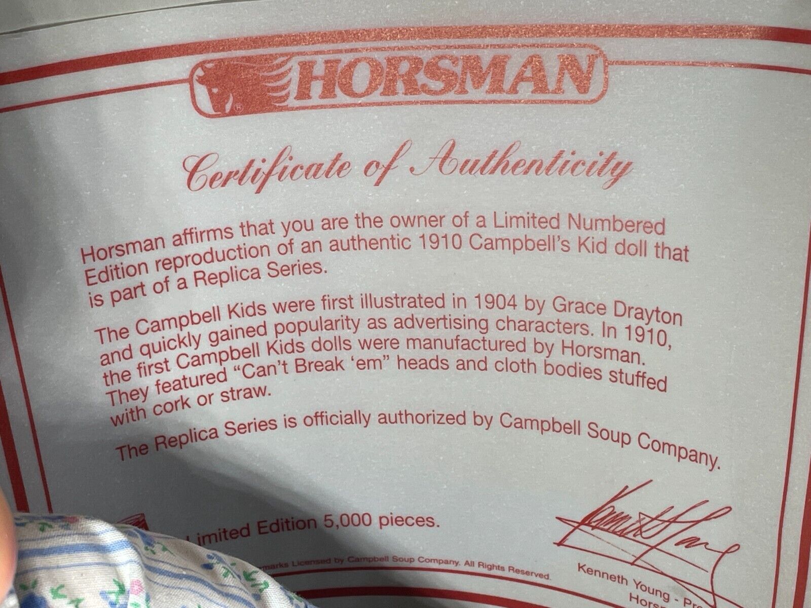 1998 Horsman Campbell Soup Girl Doll LC-1452 11” Limited Edition MIP Repro 1910