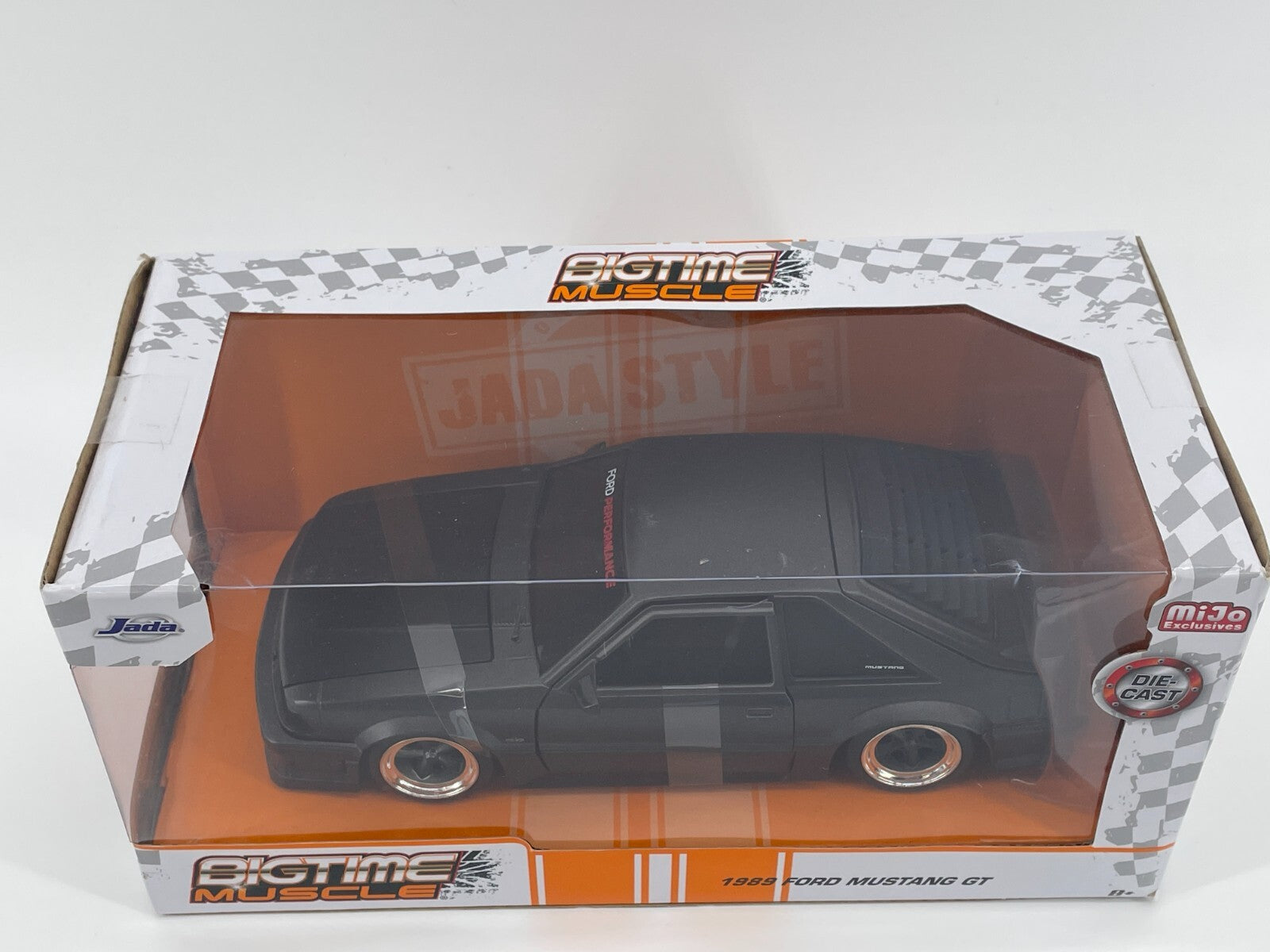 Jada 1/24 BigTime Muscle 1989 Ford Mustang GT Black Die-Cast Foxbody MiJo Exclus
