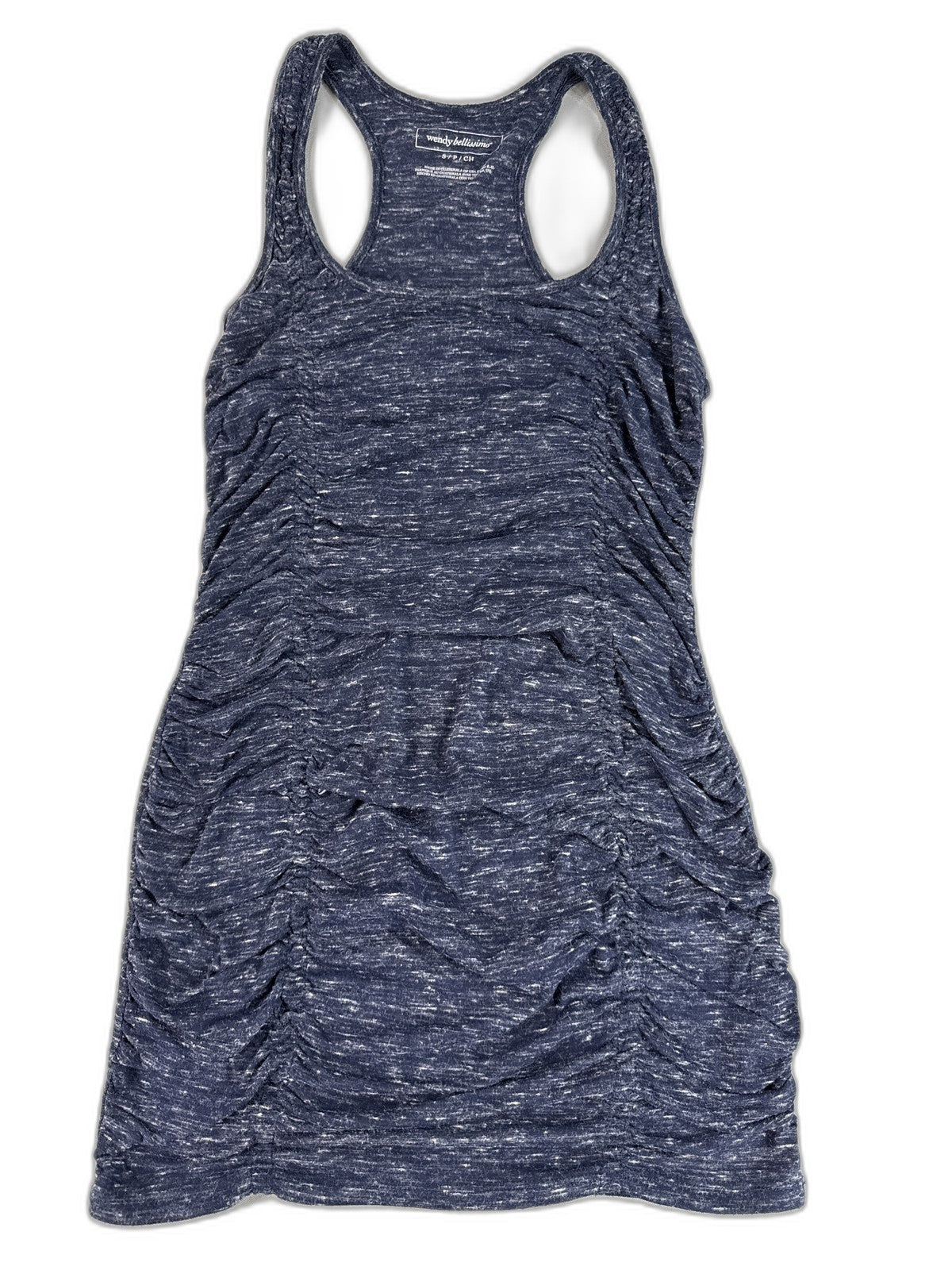 Wendy Bellissimo Racerback Ruched Dress S Womens S/P/CH Blue Polyester Blend