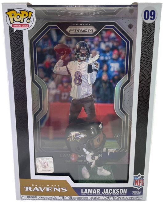 Lamar Jackson Baltimore Ravens Funko POP! NFL #09 Vinyl Figure + Panini Prizm