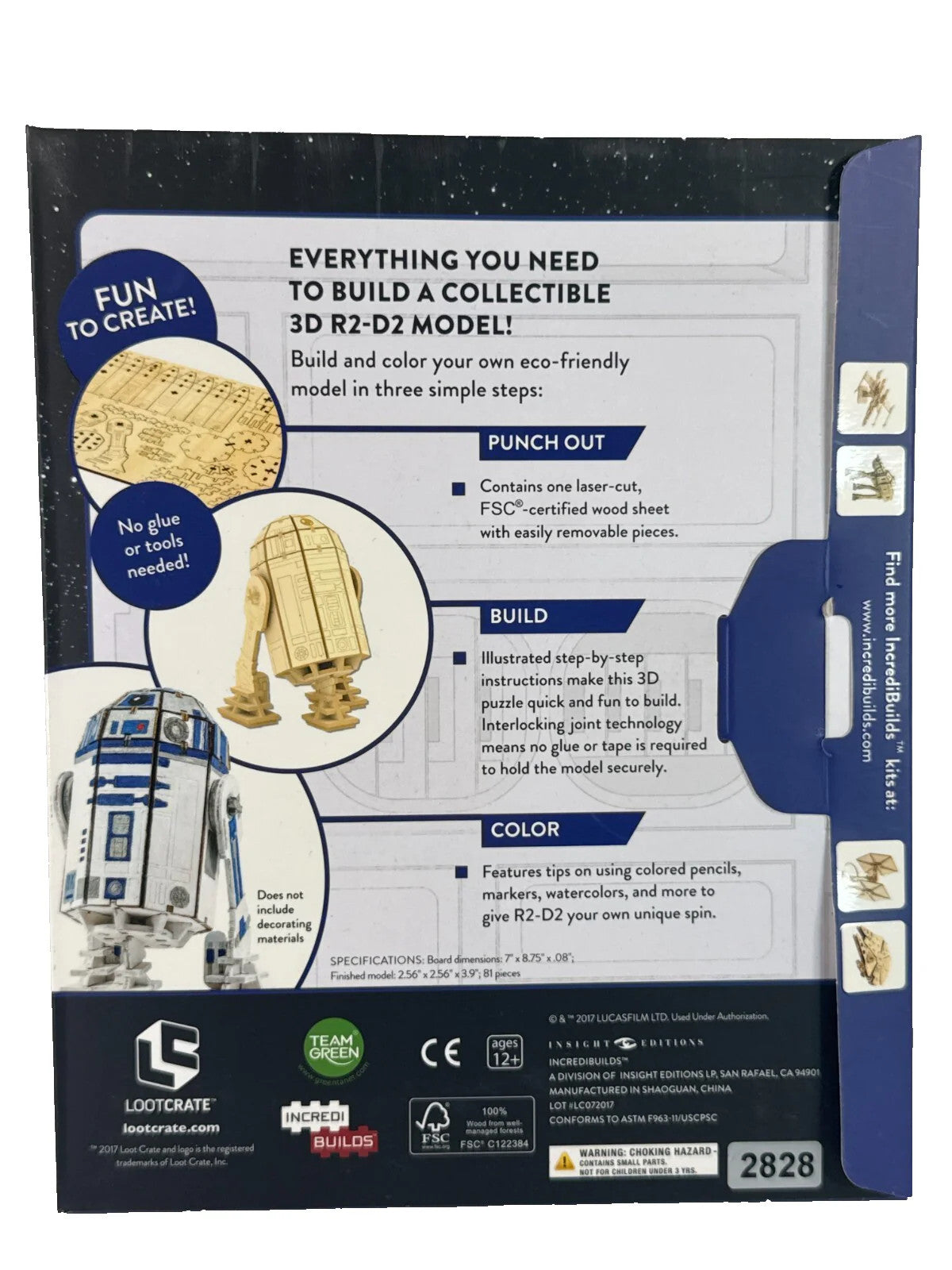 Star Wars R2-D2 3D Wood Model Kit IncrediBuilds Loot Crate Red
