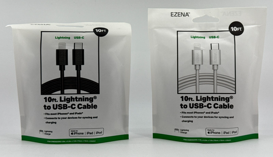 EZENA 10ft  legacy Cable to USB C  Lot of 2 Black White iPhone iPad Fast Charge