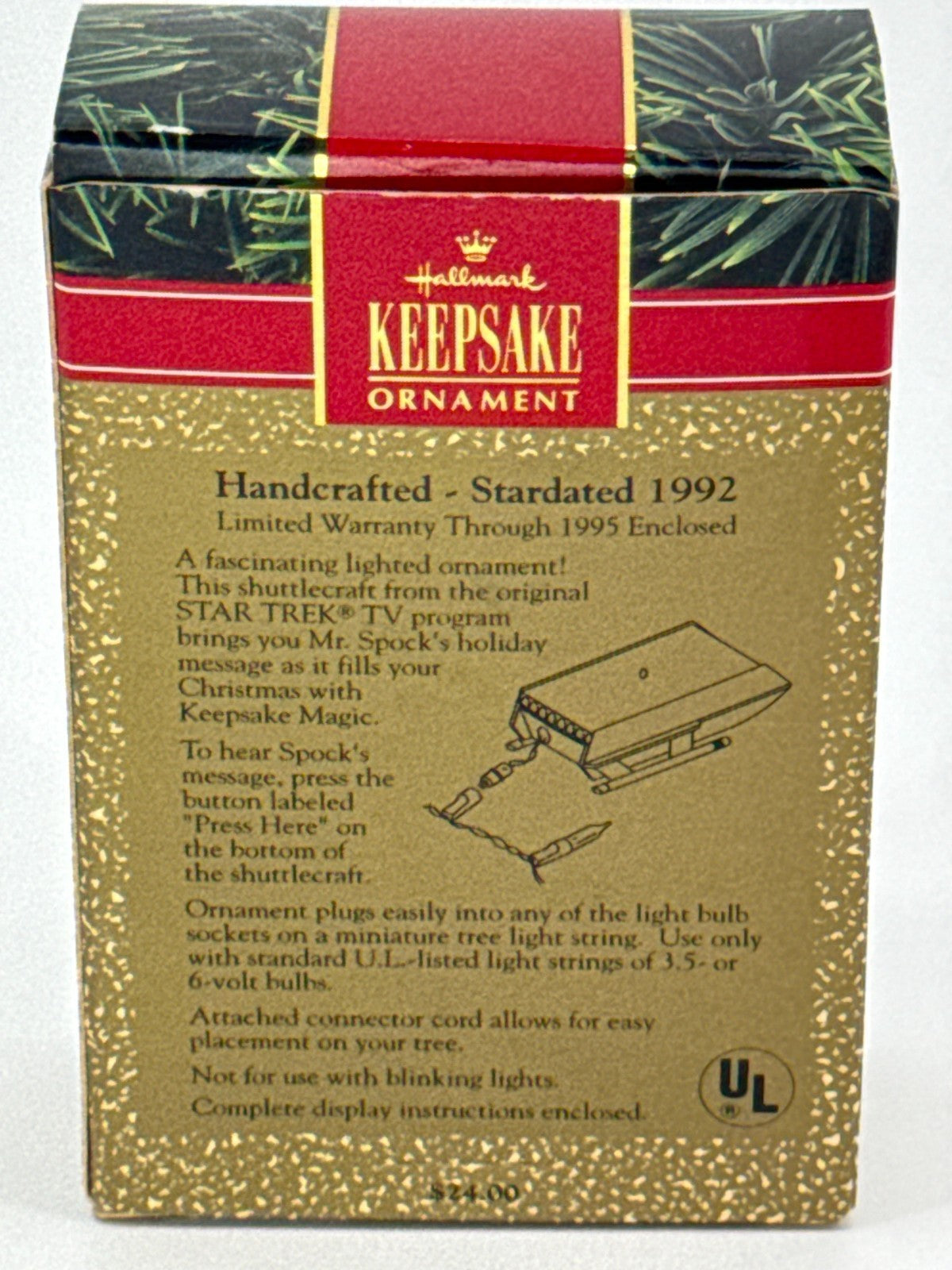Hallmark 1992 Star Trek Shuttlecraft Galileo Ornament Magic Voice Lights NIB