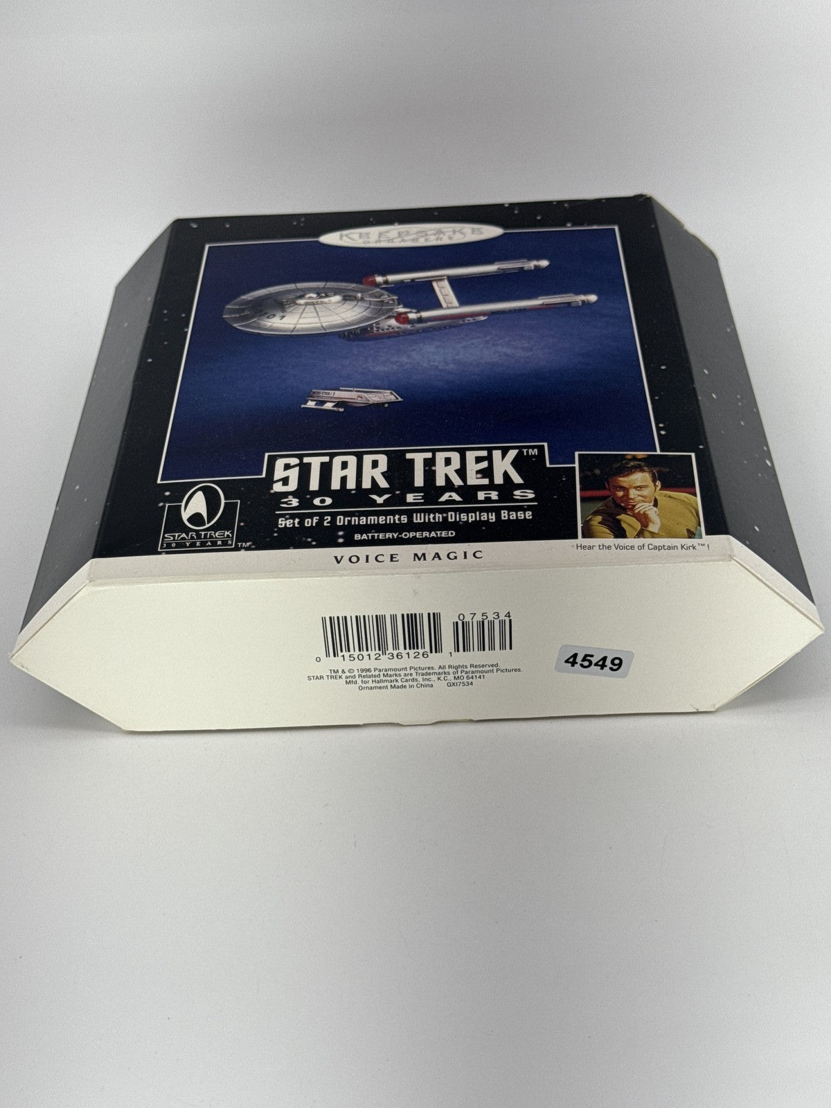 1996 Hallmark Keepsake Ornament Star Trek 30 Years Voice Magic 2pc Set w/ Base