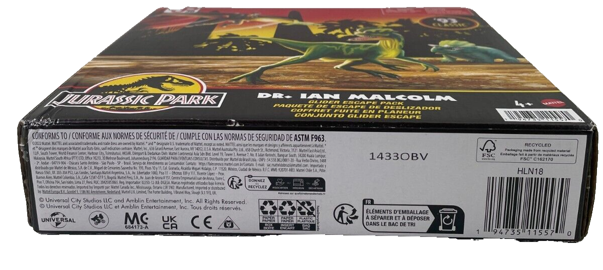 Jurassic Park Dr. Ian Malcolm Glider Escape Pack '93 Classic Dinosaur Set NEW 🎉
