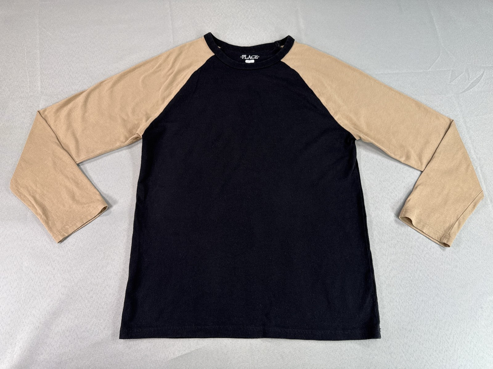 PLACE Raglan Long Sleeve Colorblock Two Tone Shirt L/G (10/12) Black Tan Men