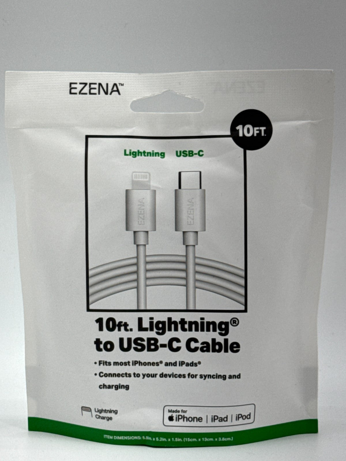 EZENA 10ft  legacy Cable to USB C  Lot of 2 Black White iPhone iPad Fast Charge