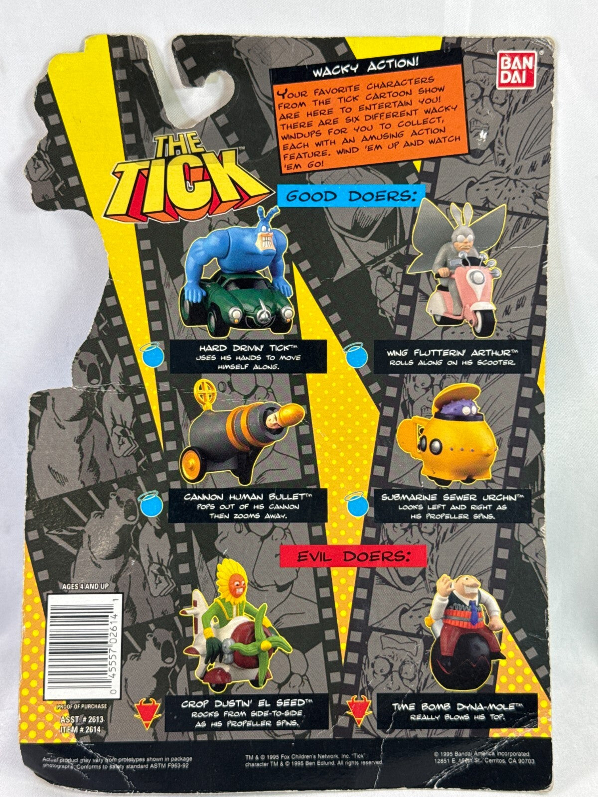 1995 Bandai The Tick Hard Drivin' Windup Figure Wacky Action FOX MOC 2614