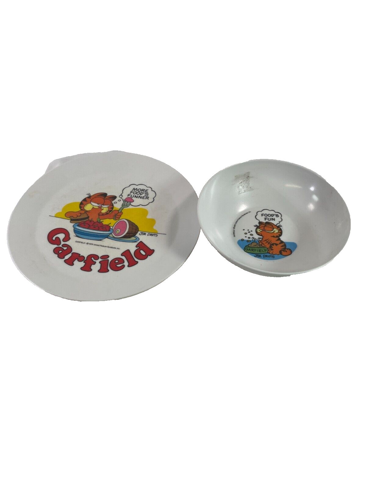 Vintage 1978 Deka Garfield Plate & Bowl Set Jim Davis Comic Strip Plastic USA