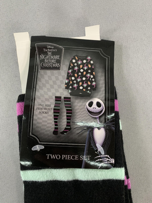 Disney Nightmare Before Christmas Socks Womens One Size Black Striped Knee High