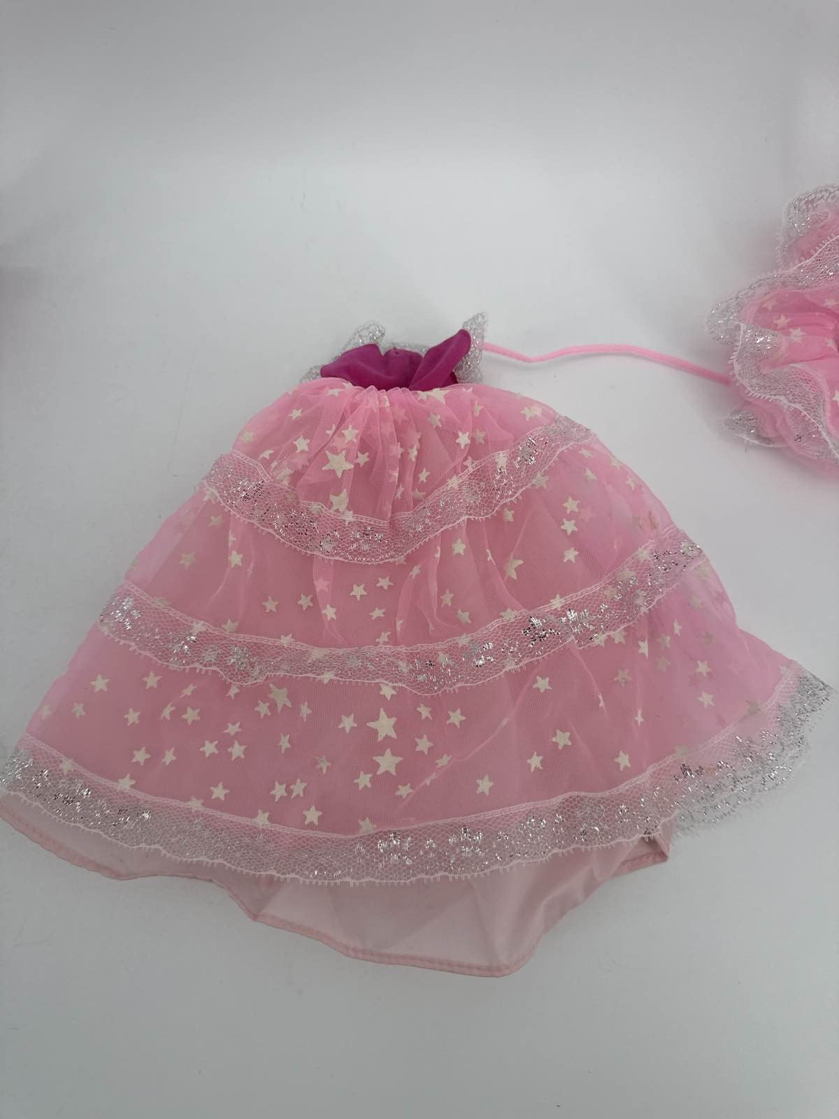 1985 Mattel Dream Glow Barbie Pink Star Gown Dress Wrap & Parasol Accessory