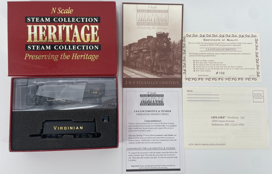 Walthers N Scale 2-8-4 Berkshire Steam Locomotive #508 Virginian w/COA