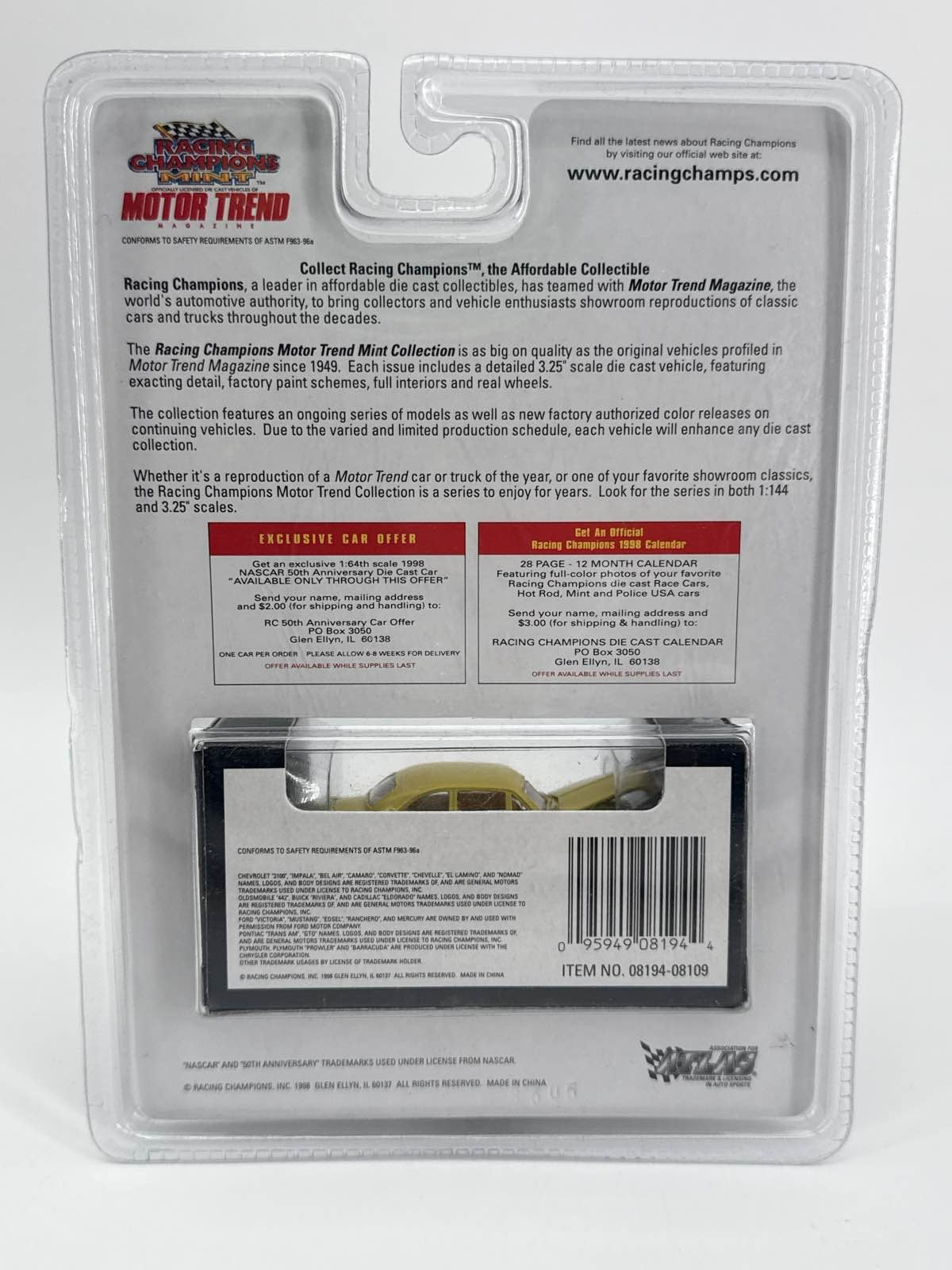 Racing Champions 1950 Ford Coupe Yellow T6 1/4998 Diecast