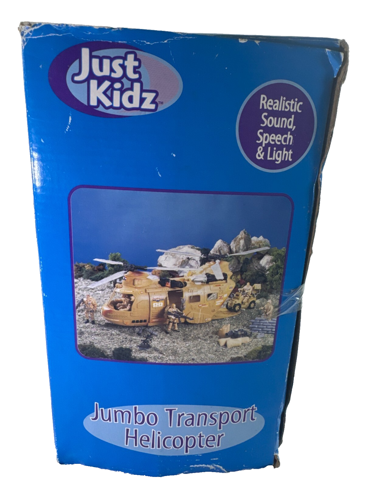 Just Kidz Jumbo Transport Helicopter Playset 19pc Lights Sounds Action Figs MIB