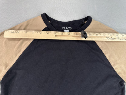 PLACE Raglan Long Sleeve Colorblock Two Tone Shirt L/G (10/12) Black Tan Men