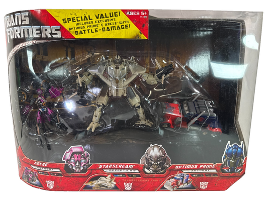 Transformers 2007 3-Pack Starscream Arcee Optimus Prime Battle Damage MIB