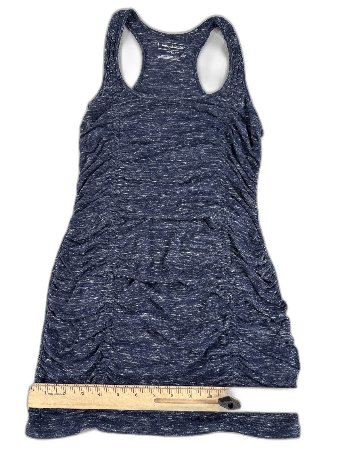 Wendy Bellissimo Racerback Ruched Dress S Womens S/P/CH Blue Polyester Blend