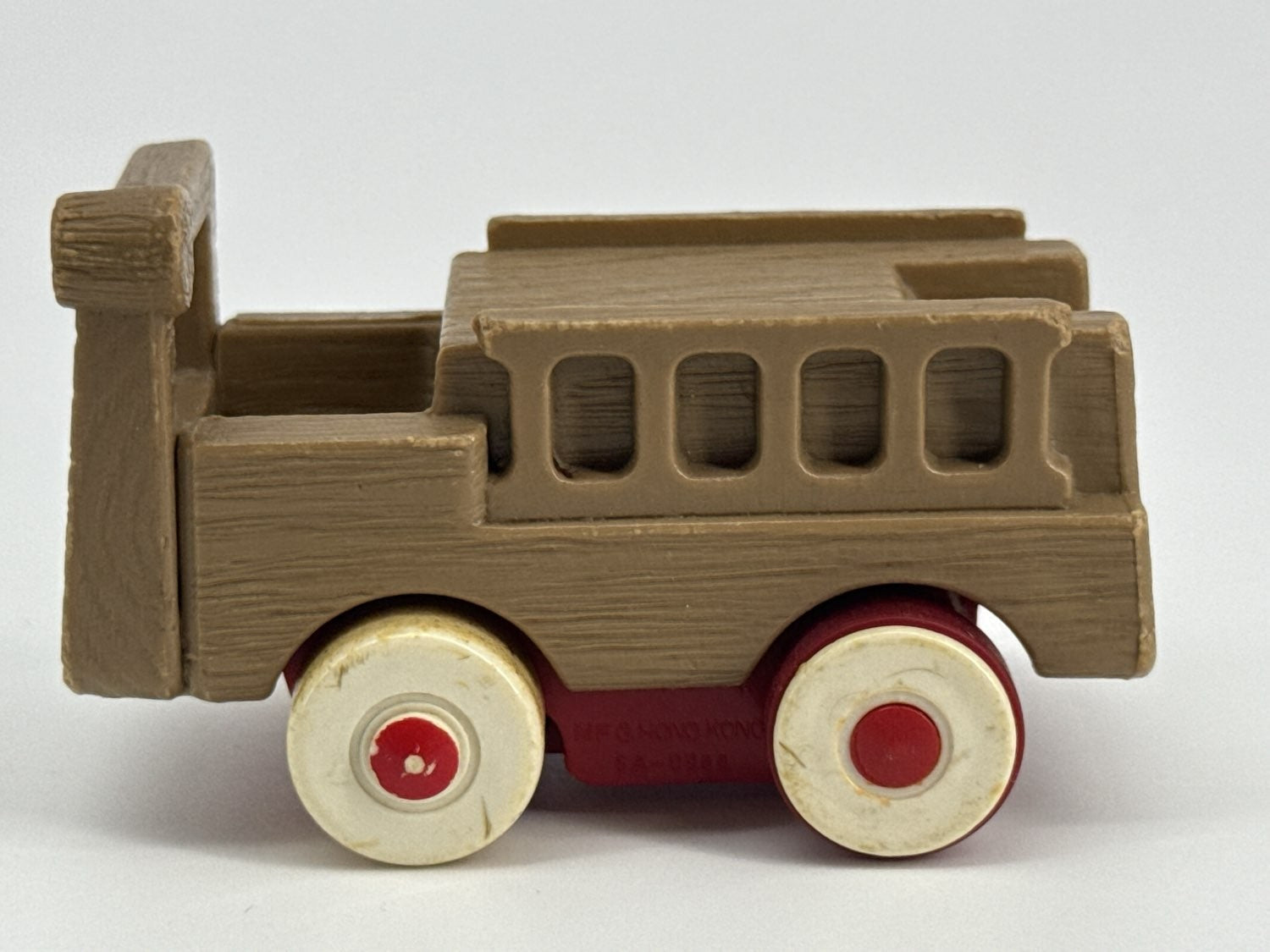 1974 Ideal Toys Fire Truck Imitation Wood Plastic Toy 4.25" Red Wheels Hong Kong
