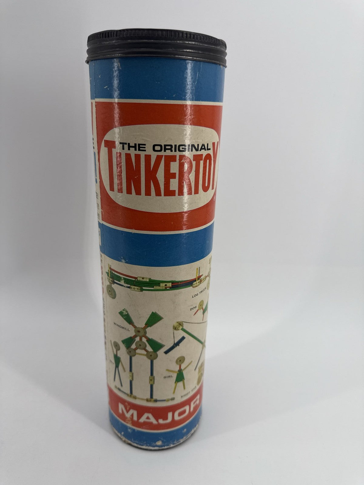 Tinkertoy Major 136 Wood Rods Spools Wheels Toy Building