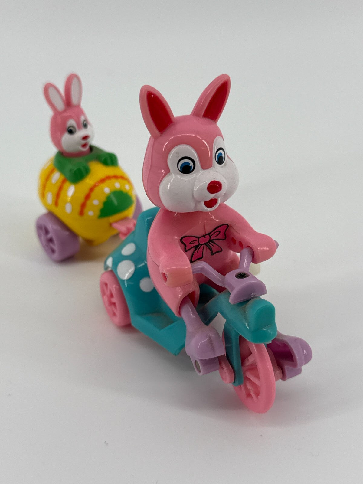 Vintage Wind-Up Trike Toys Lot Bunny Bear Sidecar Easter Pastel 90s Cute Set 3