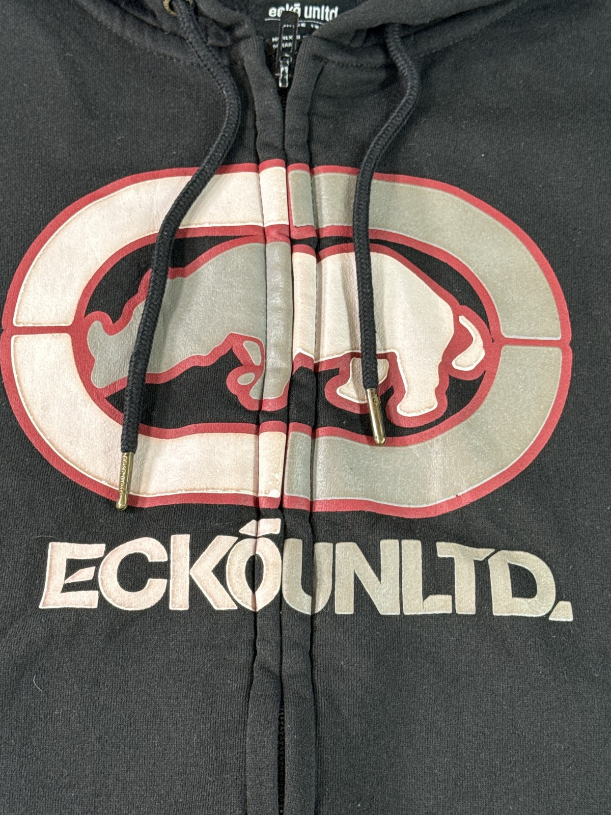 Ecko Unltd Rhino Graphic Zip Up Hoodie XL Black Cotton Streetwear Long Y2K
