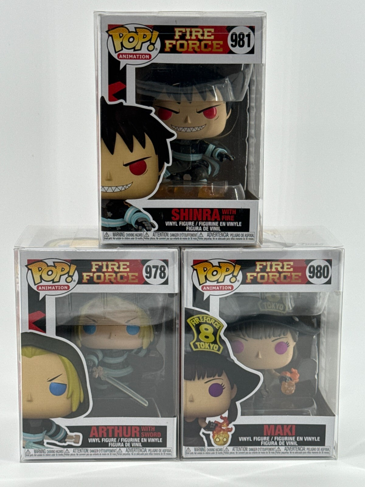 Funko Pop Fire Force Lot of 3 Set #978 980 981 Arthur Maki Shinra Vinyl Figures
