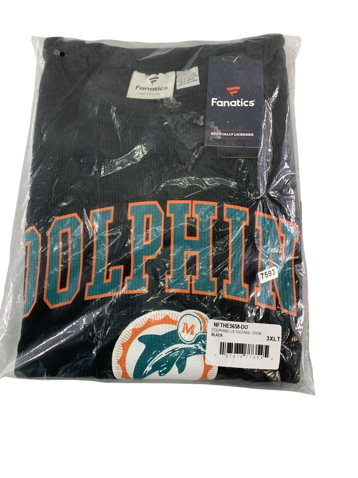 Miami Dolphins Shirt Mens 3XLT Black NFL Football Fanatics Thermal Long Sleeve