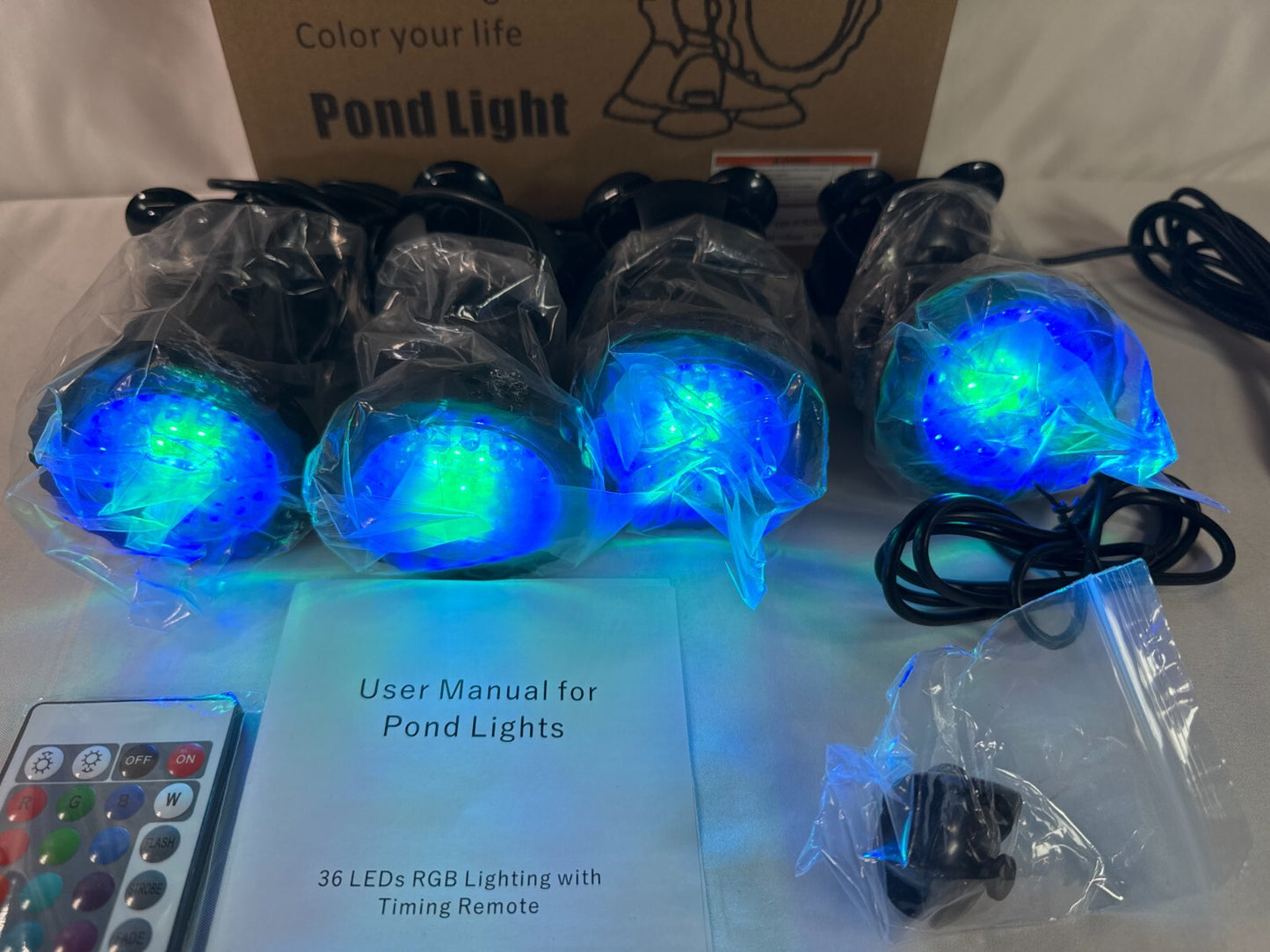 SHOYO RGB LED Pond Lights Waterproof IP68 Remote 16 Color Underwater 4-Pack