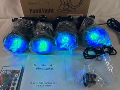 SHOYO RGB LED Pond Lights Waterproof IP68 Remote 16 Color Underwater 4-Pack