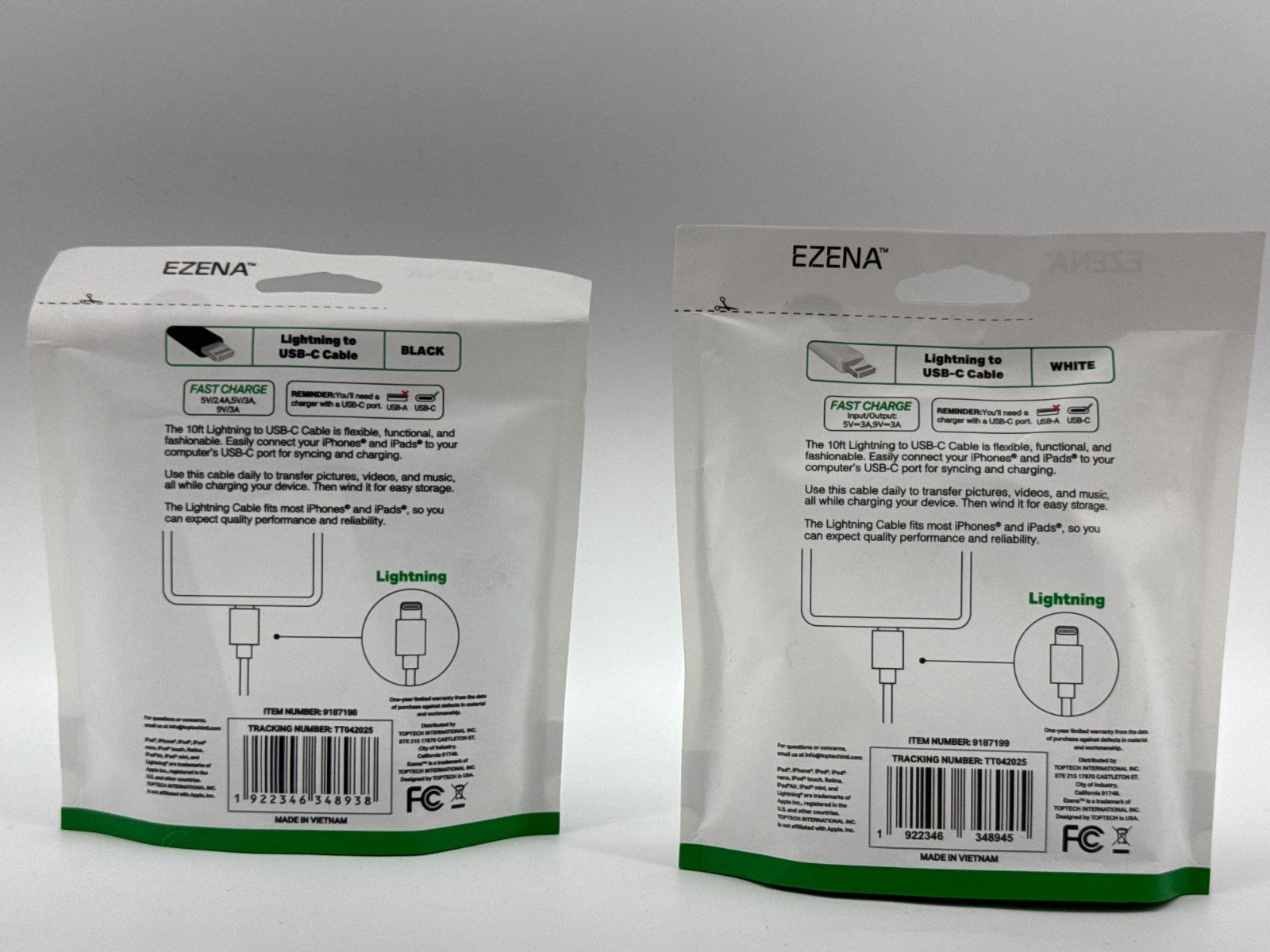 EZENA 10ft  legacy Cable to USB C  Lot of 2 Black White iPhone iPad Fast Charge