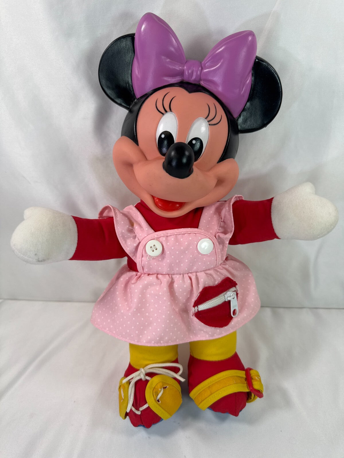 Mattel 1989 Mickey Minnie Learn to Dress Me Dolls 15" Plush Set Rubber Face Vtg