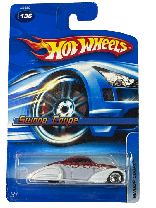 Hot Wheels Swoop Coupe Silver Flames Diecast Car #136 🔥 Retro Concept