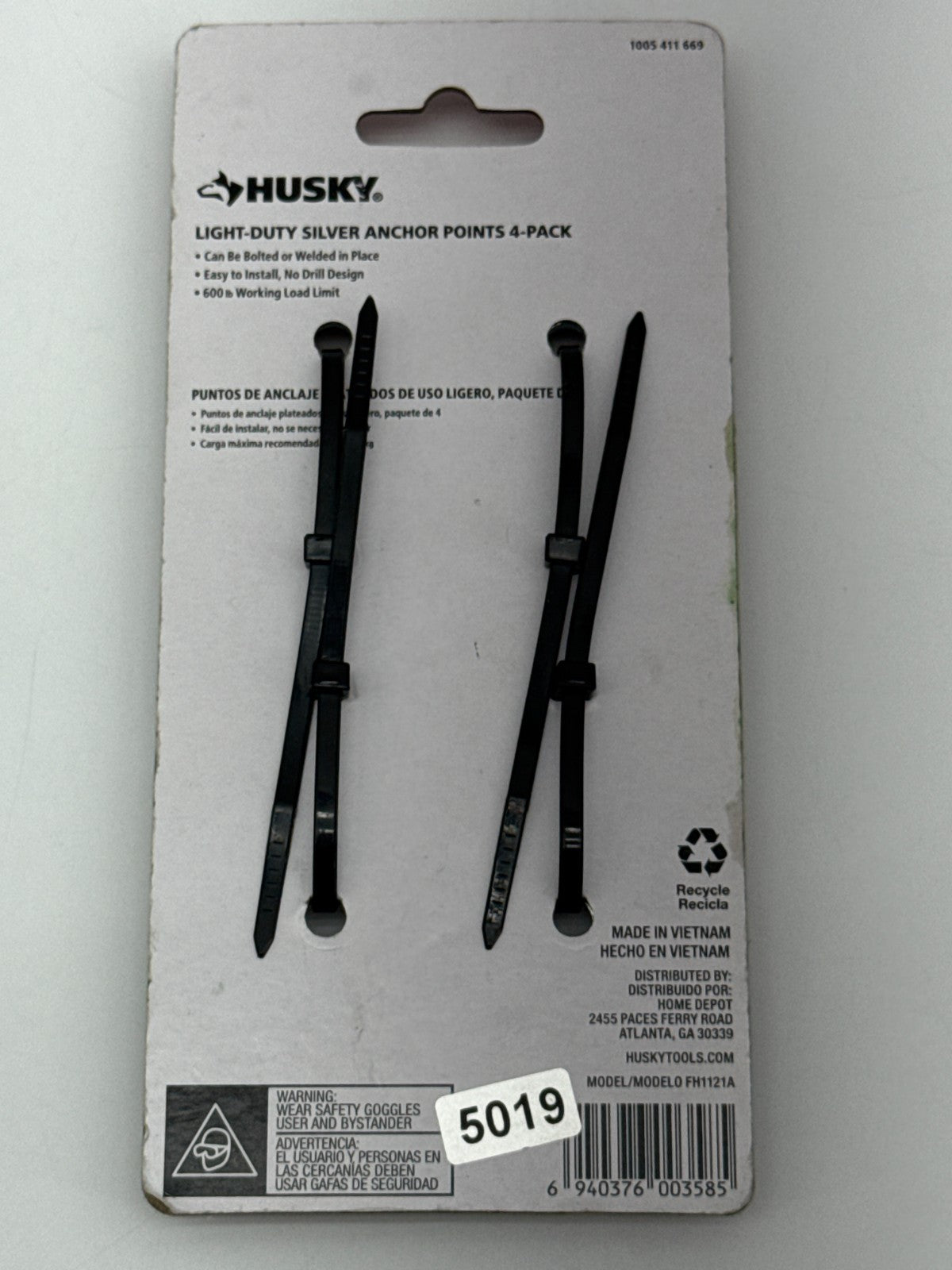 Husky Light Duty Silver Anchor Points 4 Pack 600 lb Working Load Tie Down Rings