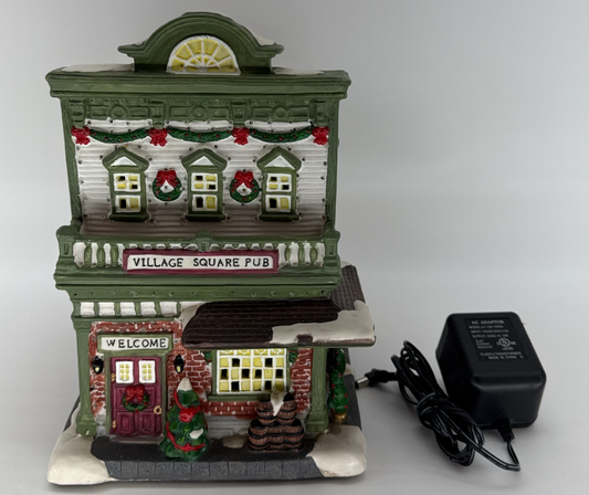 Mervyns Village Square Pub Lighted Christmas Building 2007 Decor Untested