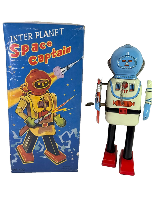Vintage Schylling Inter Planet Space Captain Tin Wind-Up Toy w/ Box MS402