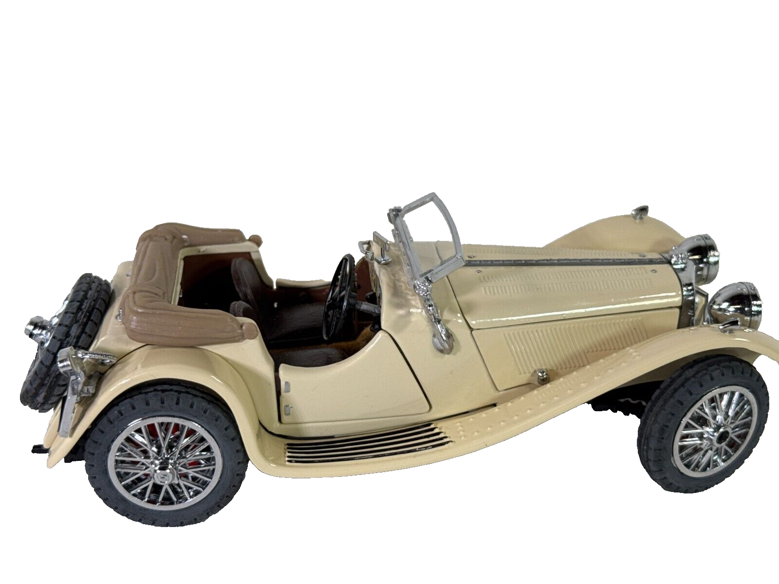 Franklin Mint 1938 Jaguar SS-100 1:24 Diecast Cream Ivory w/ Tag Chrome Wire