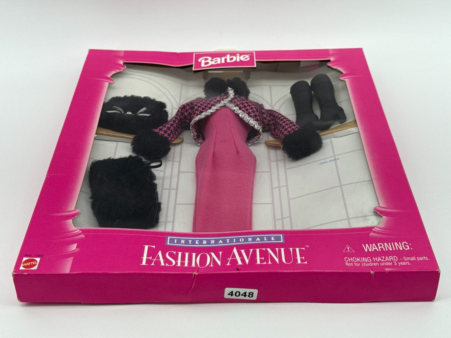 1996 Barbie Fashion Avenue Winter Outfit Pink Dress Fur Trim Coat Boots NRFB