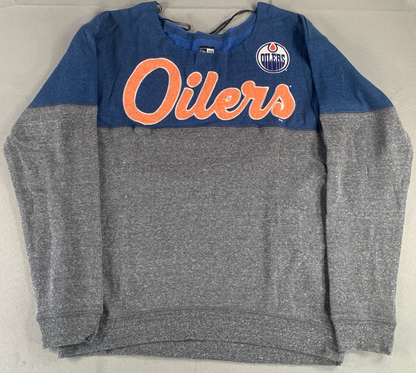 Edmonton Oilers New Era 5th & Ocean Womens Fleece Scoop Neck Pullover Sweatshirt