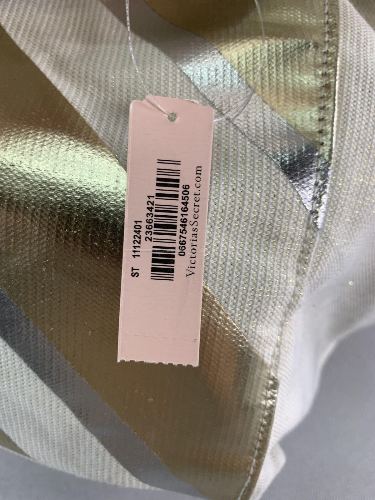 Victoria's Secret Tote Bag Gold Metallic Striped Canvas Shopper New Womens Large