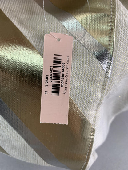 Victoria's Secret Tote Bag Gold Metallic Striped Canvas Shopper New Womens Large