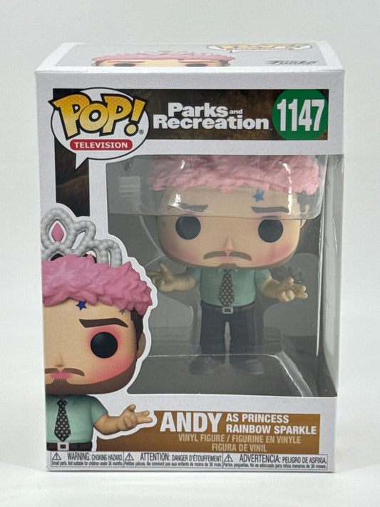 Funko Pop 1147 Parks and Rec Andy Princess Rainbow Sparkle Vinyl Figure NEW