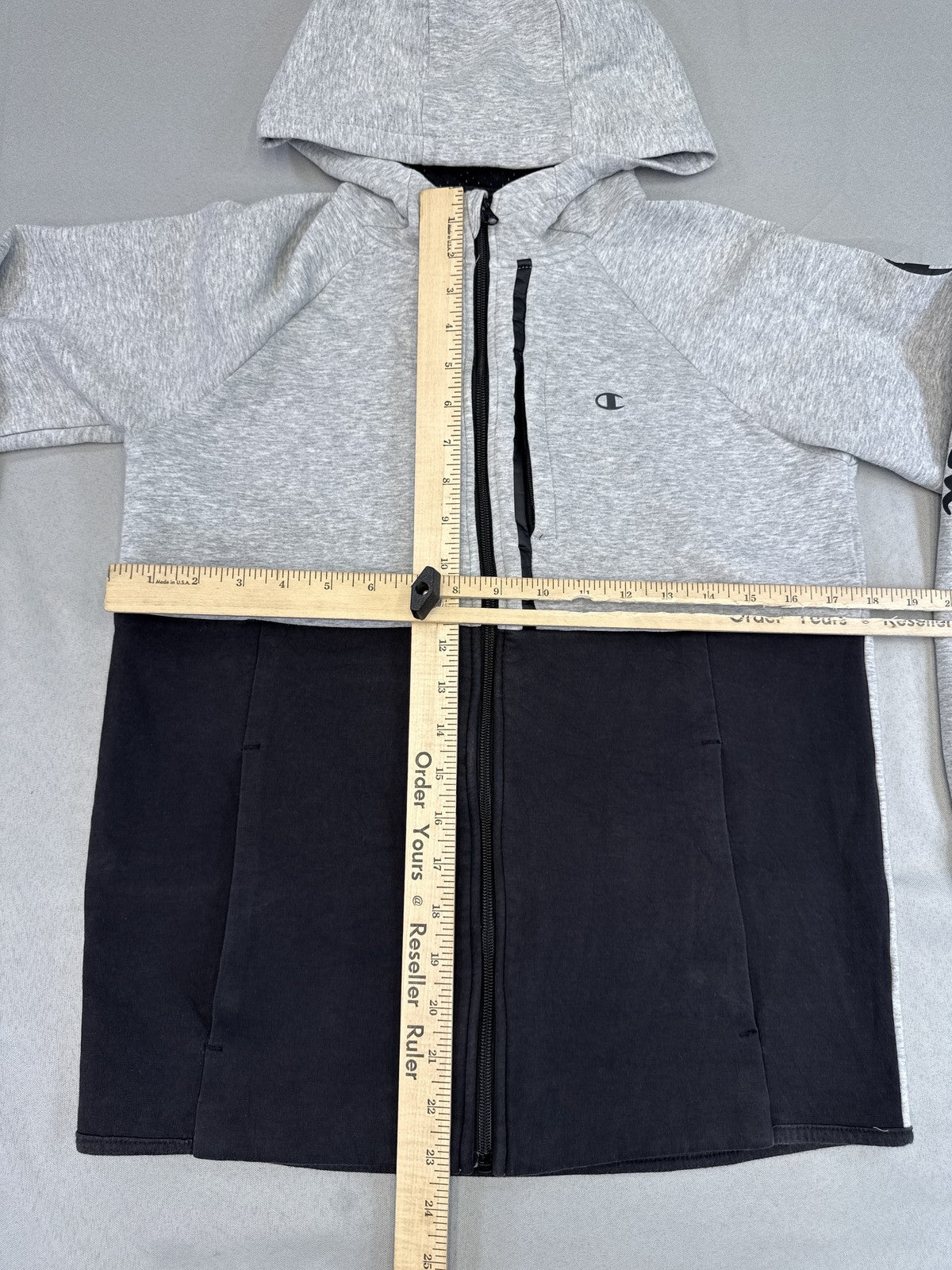 Champion Zip Hoodie L (14/16) Gray/Black Cotton Blend Regular Fit All Over